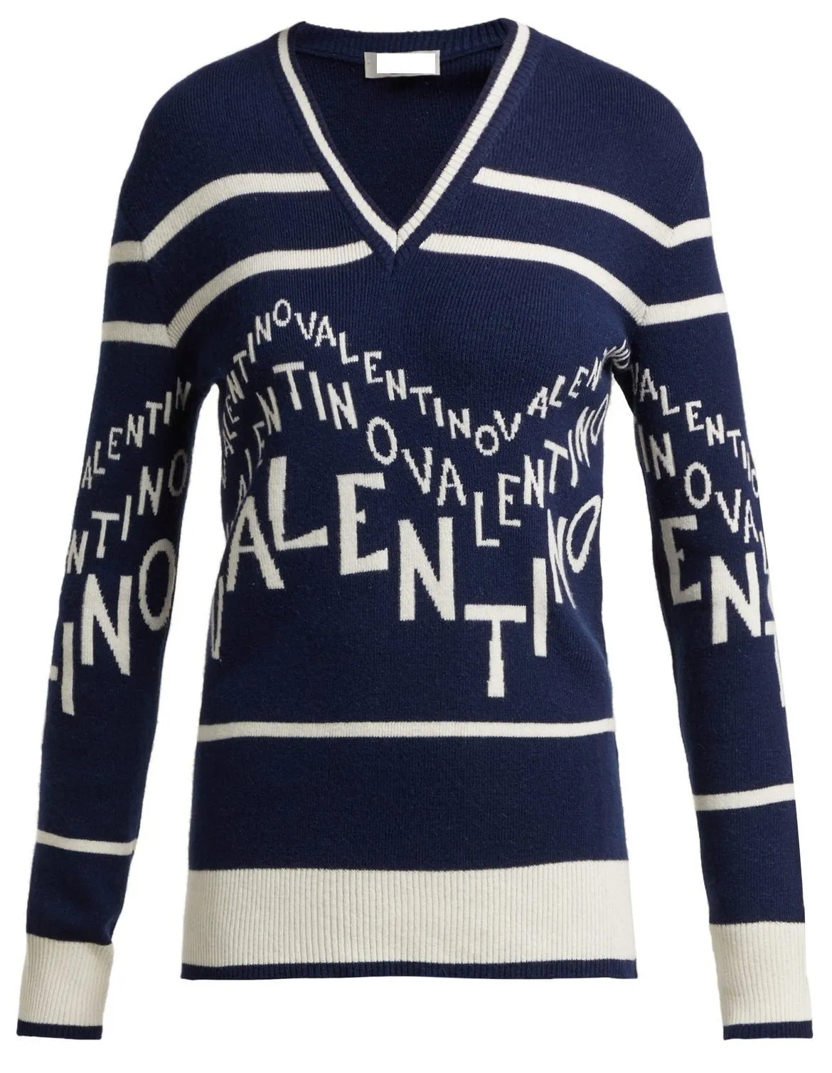 Logo Intarsia Sweater and Optical Print Pleated Midi Skirt