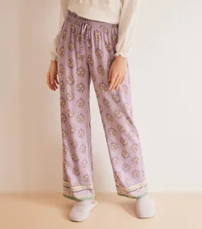 Long Floral Viscose Pajama Pants Purple