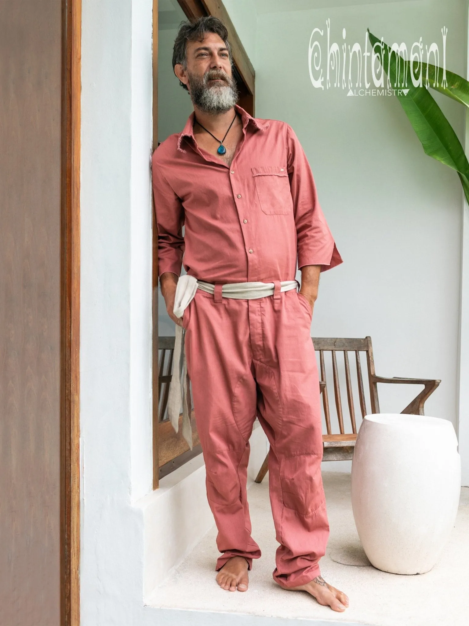 Long Overalls for Men / Coverall Jumpsuit with Belt / Raspberry Pink