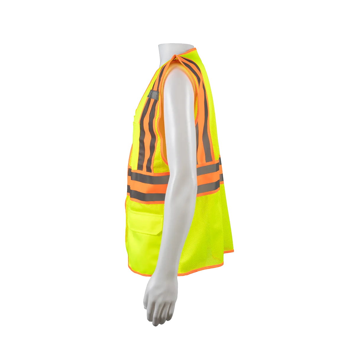 LVM2-CB2 ANSI Class 2 Deluxe Two Tone DOT  Safety Vest , Lime Mesh Orange Contrast