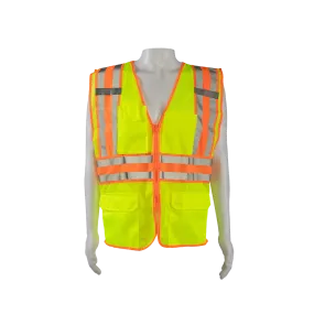 LVM2-CB2 ANSI Class 2 Deluxe Two Tone DOT  Safety Vest , Lime Mesh Orange Contrast