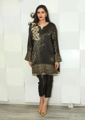 Maheen Trends - Gold Rose - Black - 2 Piece - Cotton & Net