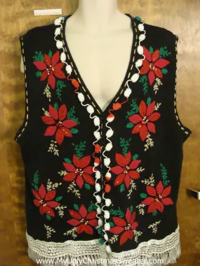 Massive Red Poinsettias Horrible Ugly Christmas Sweater Vest