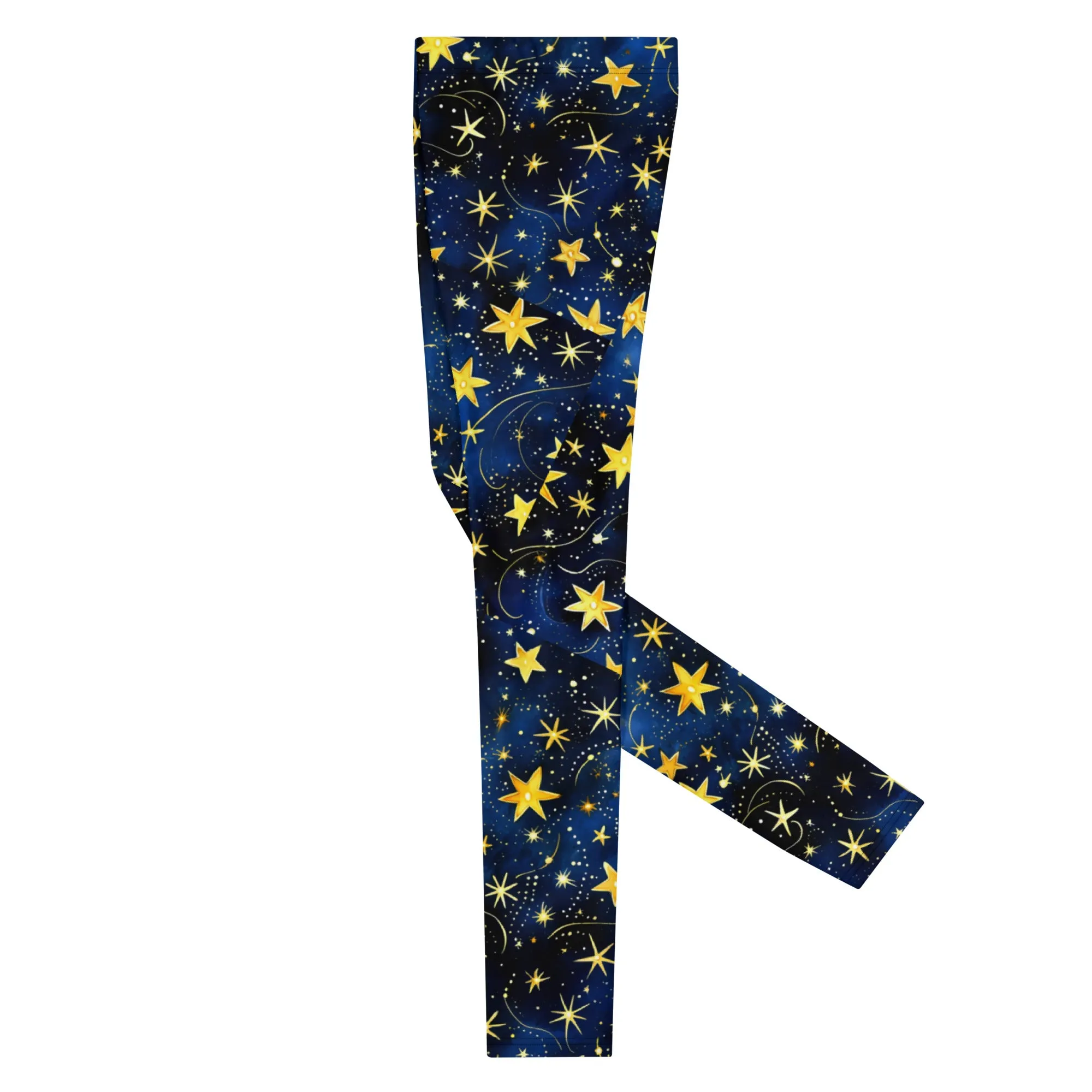 Men's Leggings, Ugly Christmas, Holiday Men's Tights, Stars, Blue, Yellow