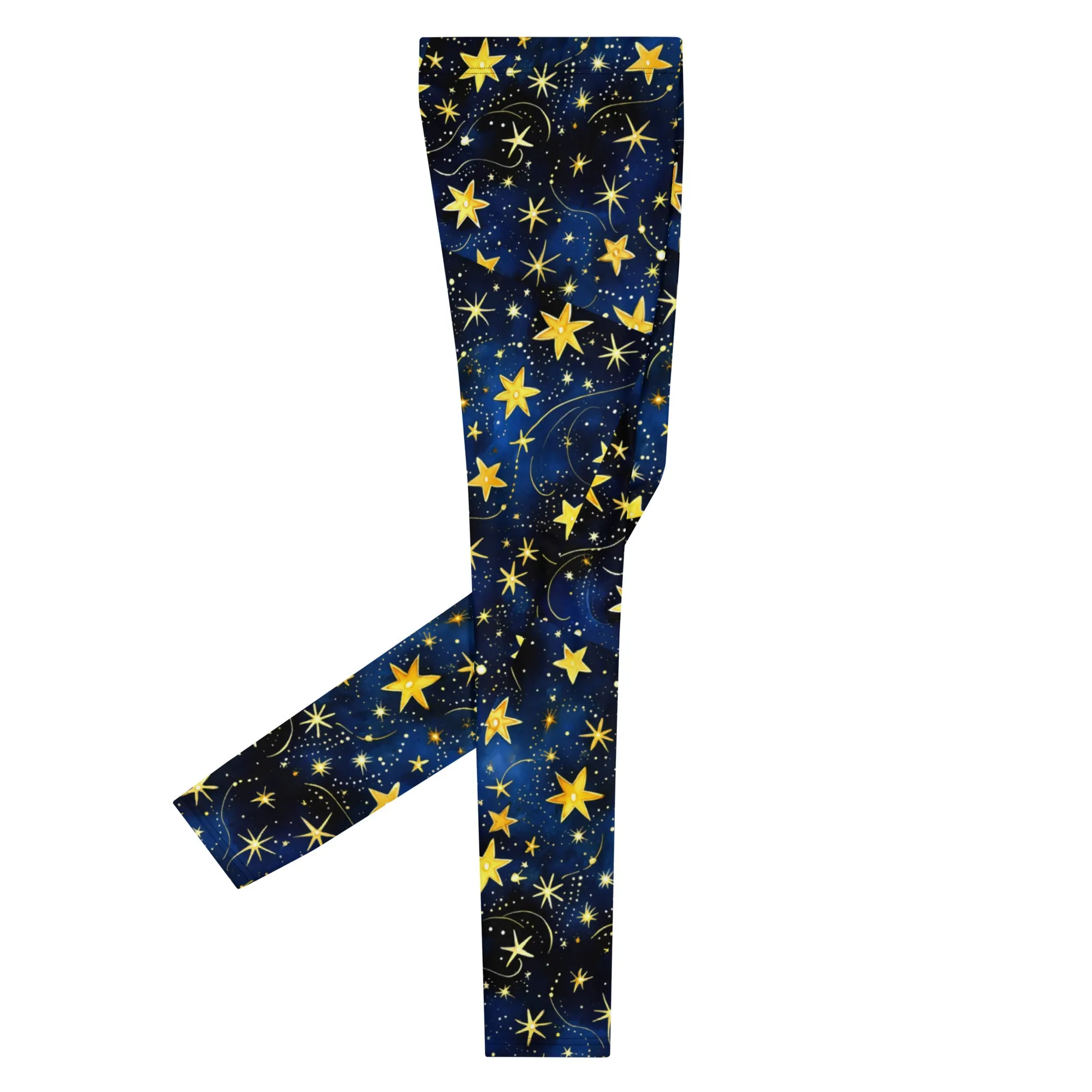 Men's Leggings, Ugly Christmas, Holiday Men's Tights, Stars, Blue, Yellow