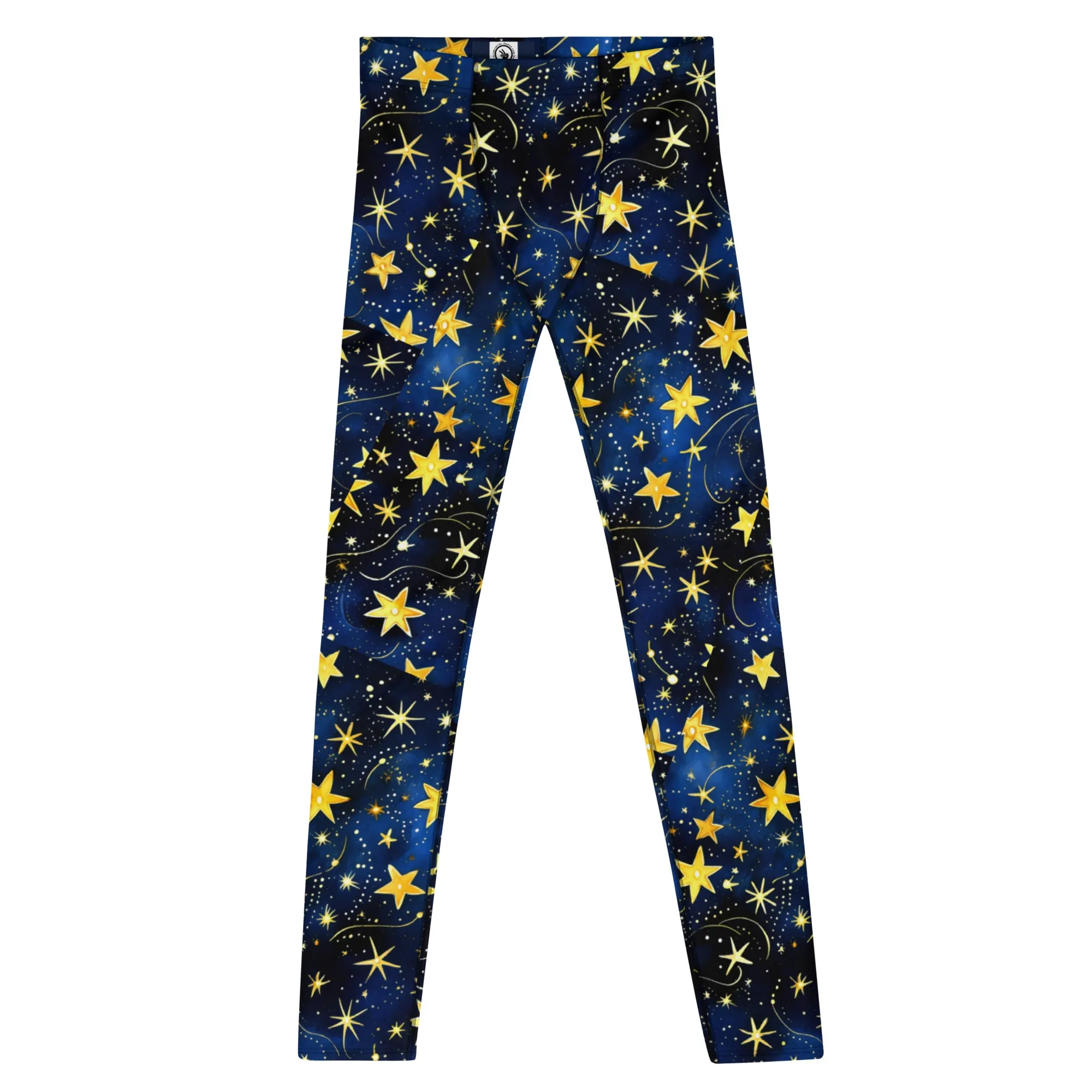 Men's Leggings, Ugly Christmas, Holiday Men's Tights, Stars, Blue, Yellow