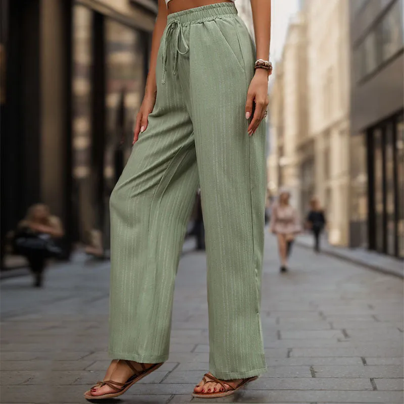 Mint Green High Rise Smocked Waistband Wide Leg Pants