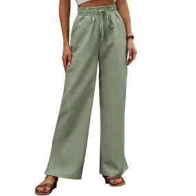 Mint Green High Rise Smocked Waistband Wide Leg Pants