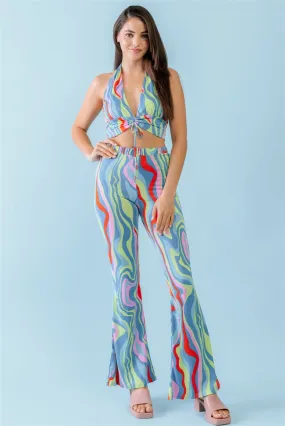 Multicolor Abstract Print V-neck Halter