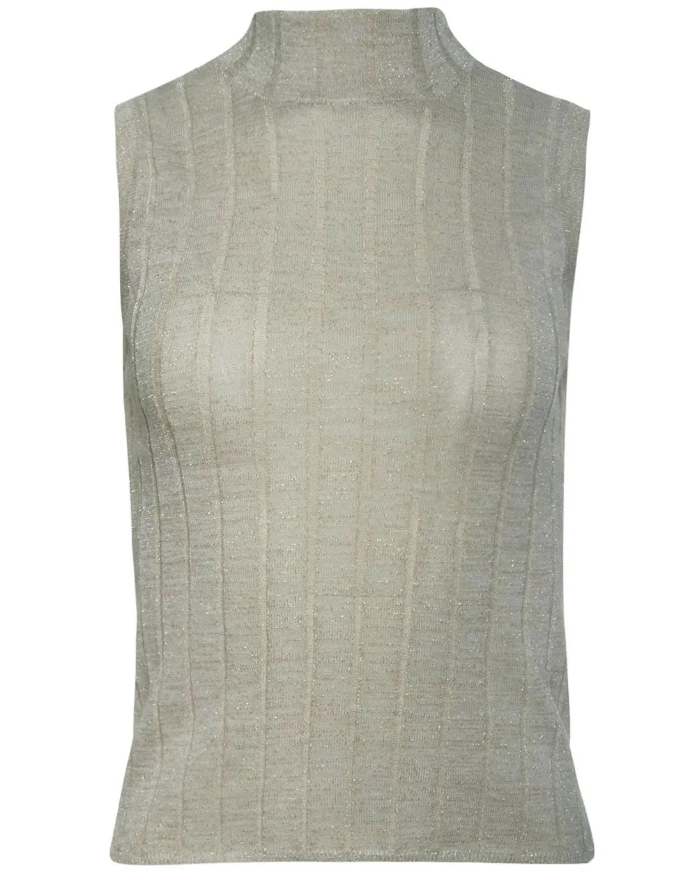 Natural Sleeveless Ribbed Turtleneck