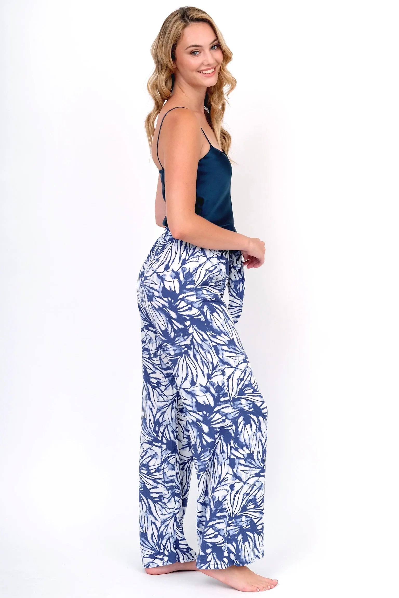 Navy Watercolor Wide Leg Pant