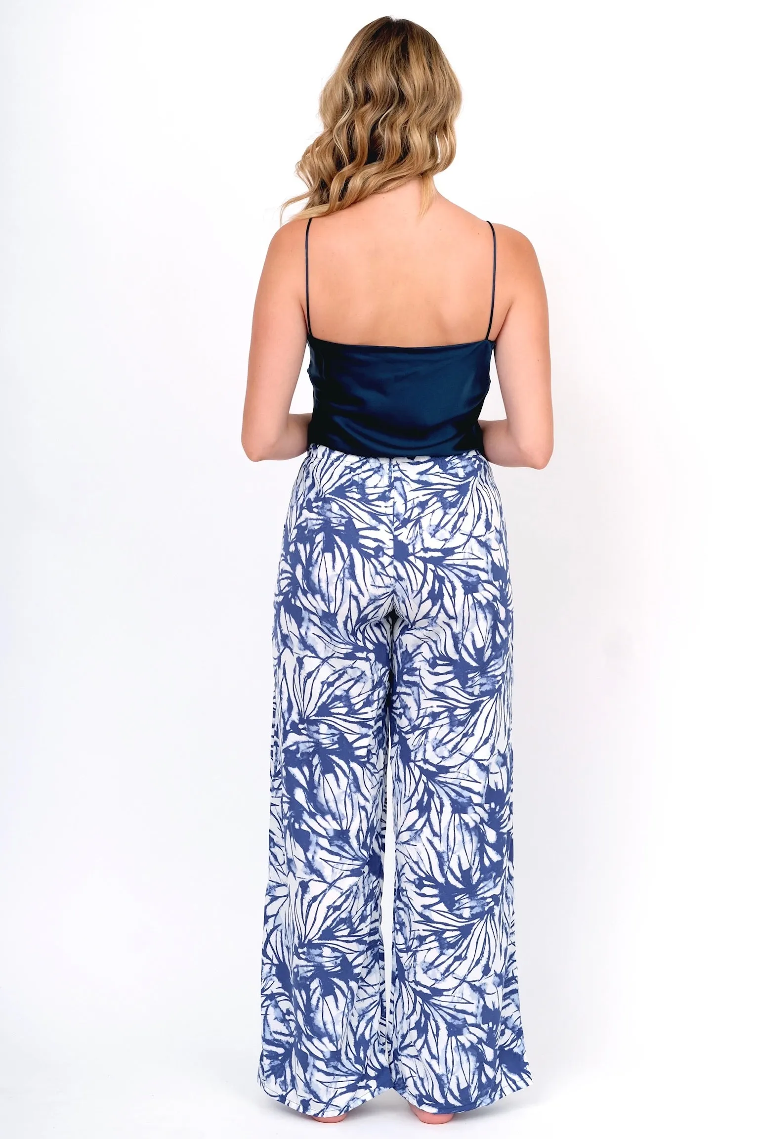 Navy Watercolor Wide Leg Pant