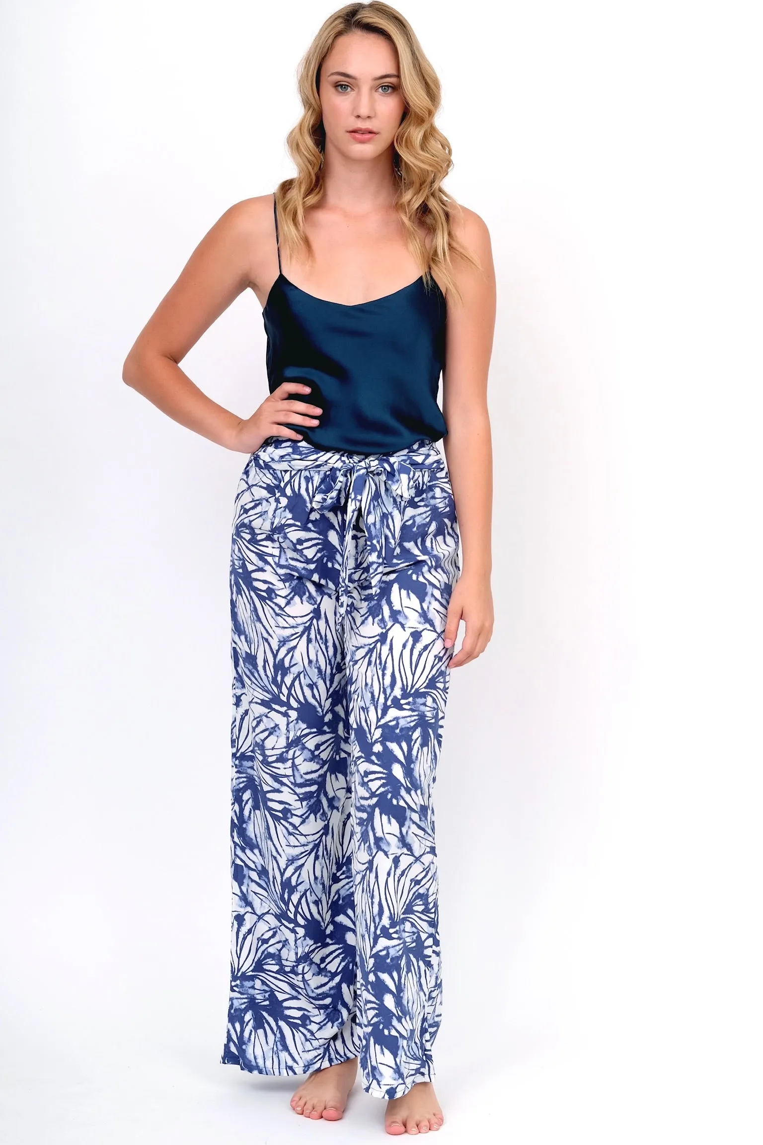 Navy Watercolor Wide Leg Pant