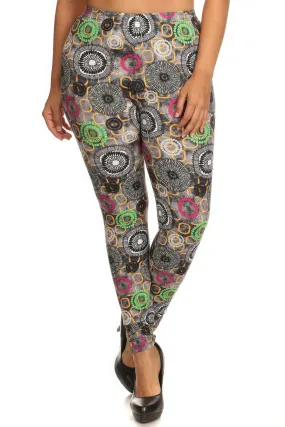 NicholesGifts Plus Size Women Abstract Print, Full Length Leggings In A Slim Fitting Style With A Banded High Waist