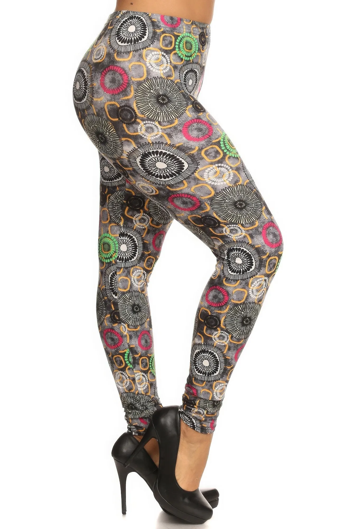 NicholesGifts Plus Size Women Abstract Print, Full Length Leggings In A Slim Fitting Style With A Banded High Waist