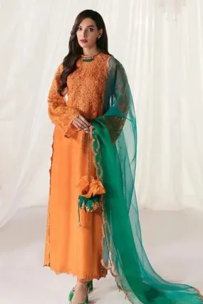 Nilofer Shahid - Korean Raw Silk Heavy Embroidered Shirt & Pants with Pure Organza Dupatta - Majestic Flare - 3 Piece