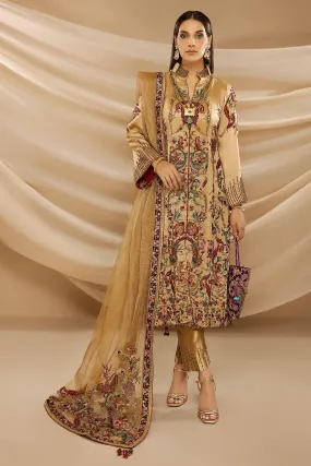 Nilofer Shahid - Royal Gold Embellished Tissue Shirt & Pants with Cotton Dupatta - 3 Piece