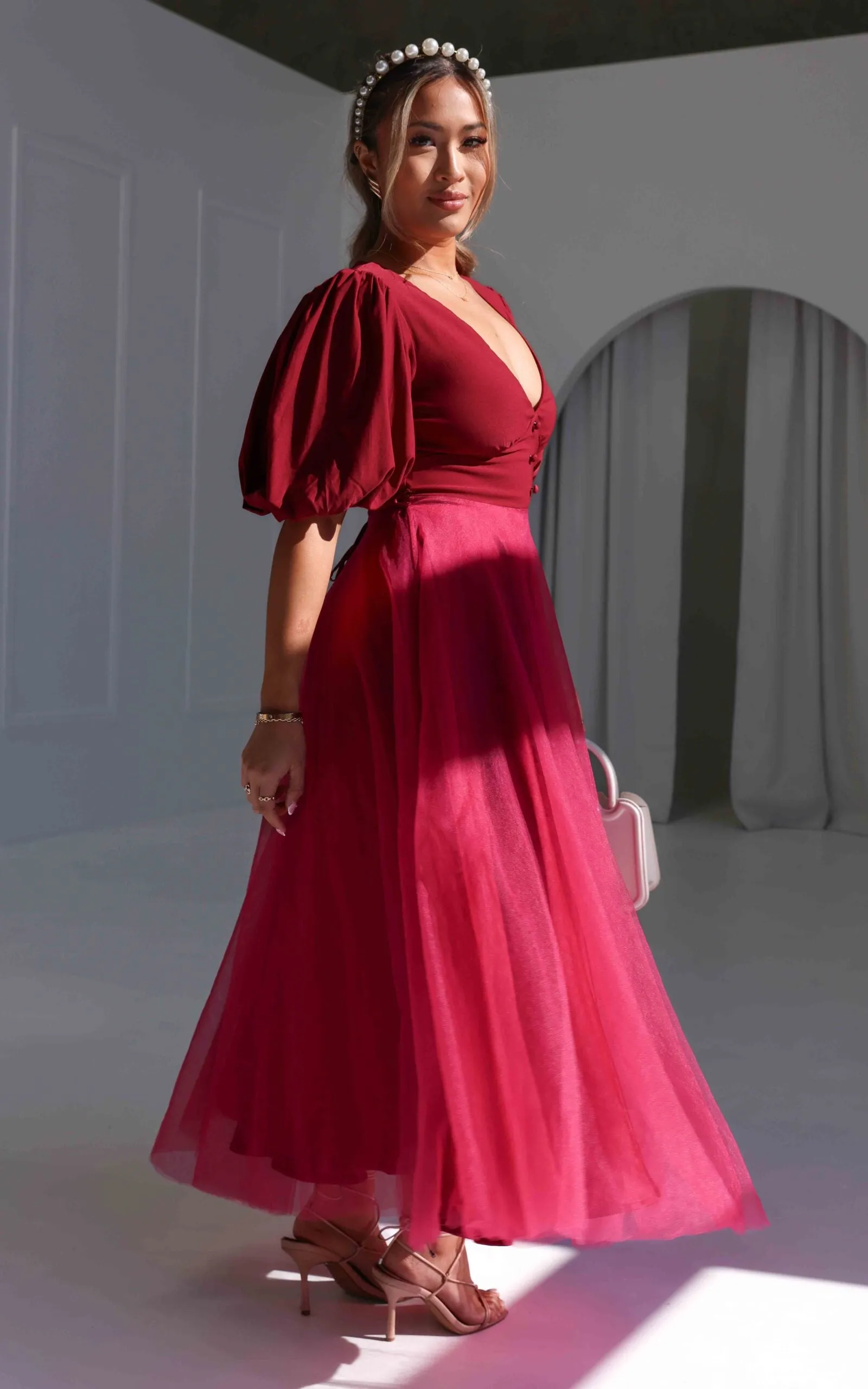 One Kiss Tulle Maxi Dress - Wine