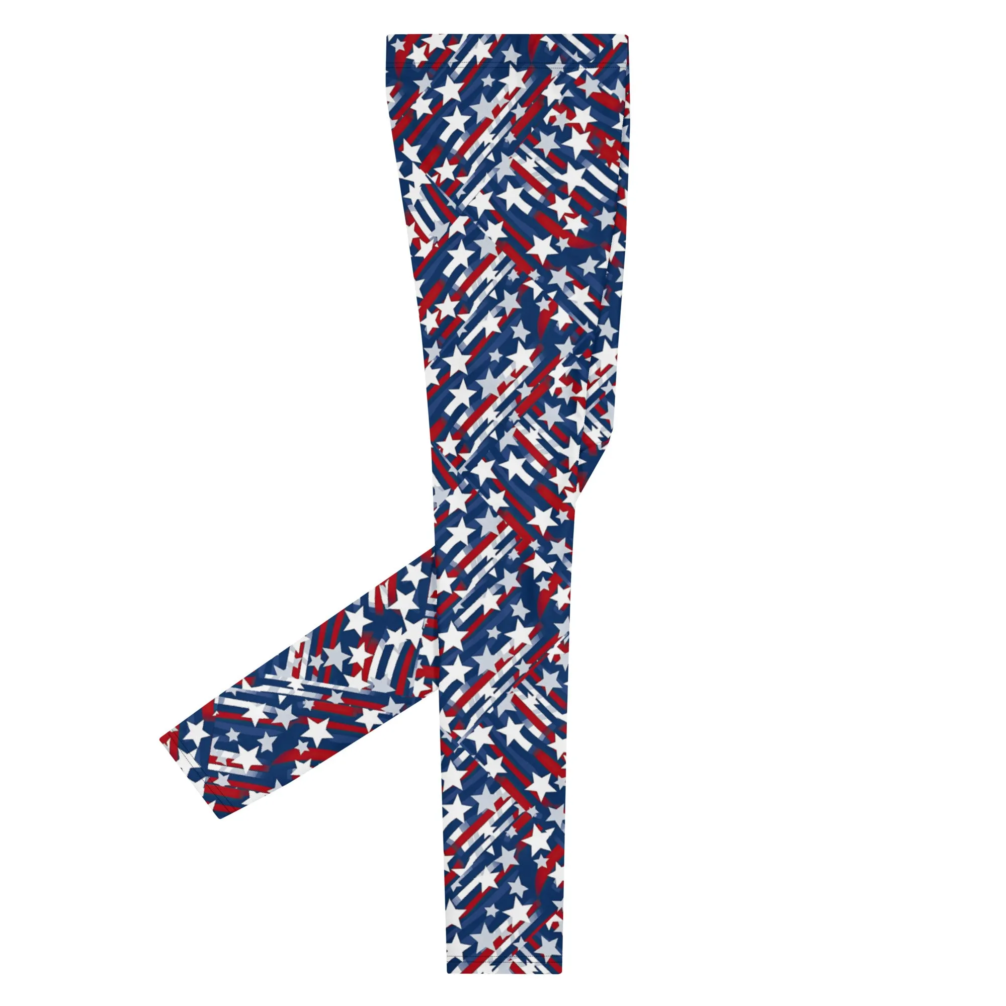 Patriotic Star-Spangled Men's Leggings - Stars, Red, White, Blue, Athletic Fit, Comfortable, Fourth of July