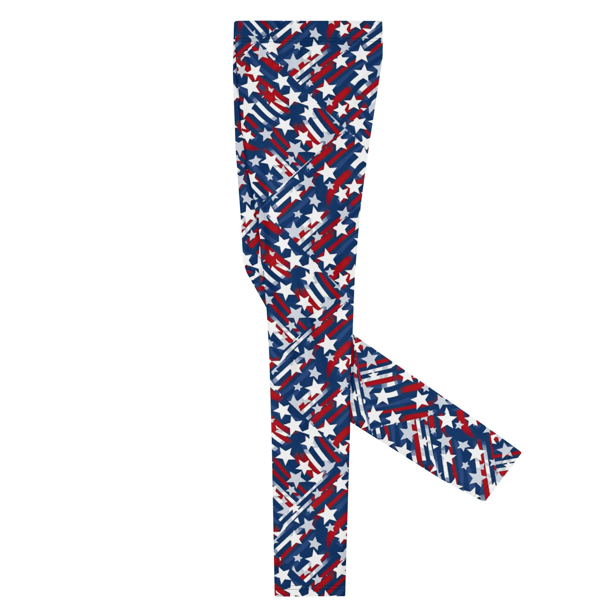 Patriotic Star-Spangled Men's Leggings - Stars, Red, White, Blue, Athletic Fit, Comfortable, Fourth of July