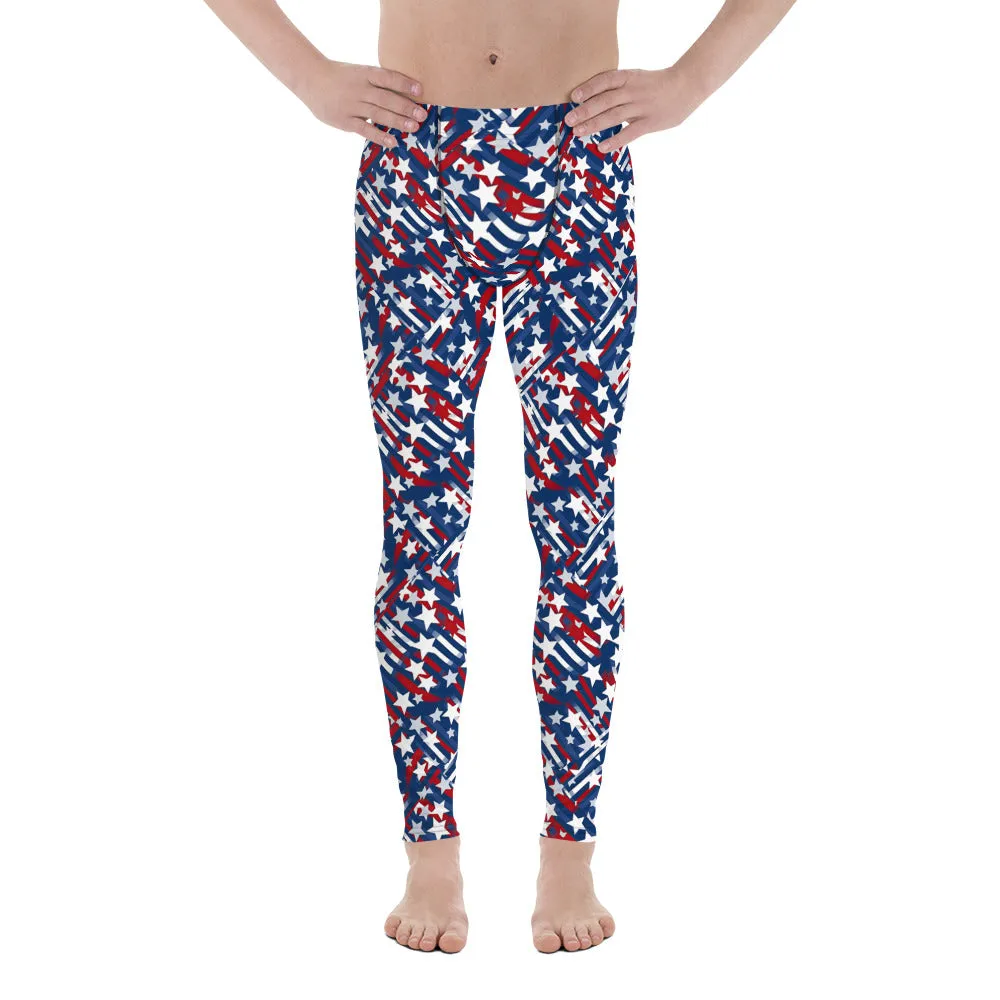 Patriotic Star-Spangled Men's Leggings - Stars, Red, White, Blue, Athletic Fit, Comfortable, Fourth of July