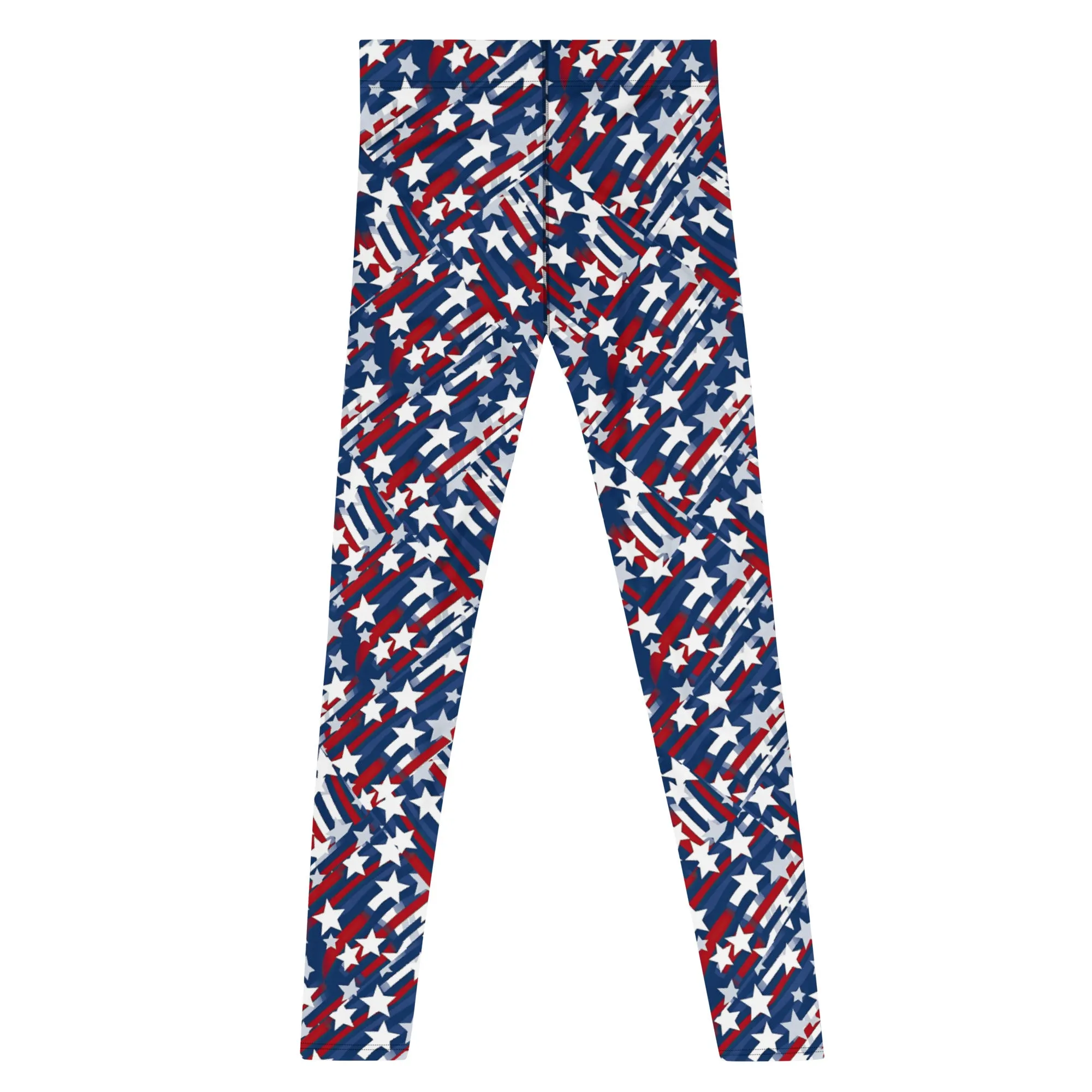 Patriotic Star-Spangled Men's Leggings - Stars, Red, White, Blue, Athletic Fit, Comfortable, Fourth of July