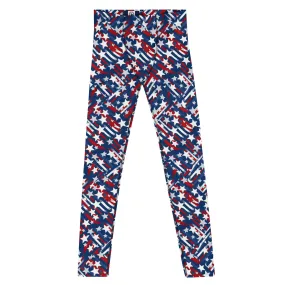 Patriotic Star-Spangled Men's Leggings - Stars, Red, White, Blue, Athletic Fit, Comfortable, Fourth of July