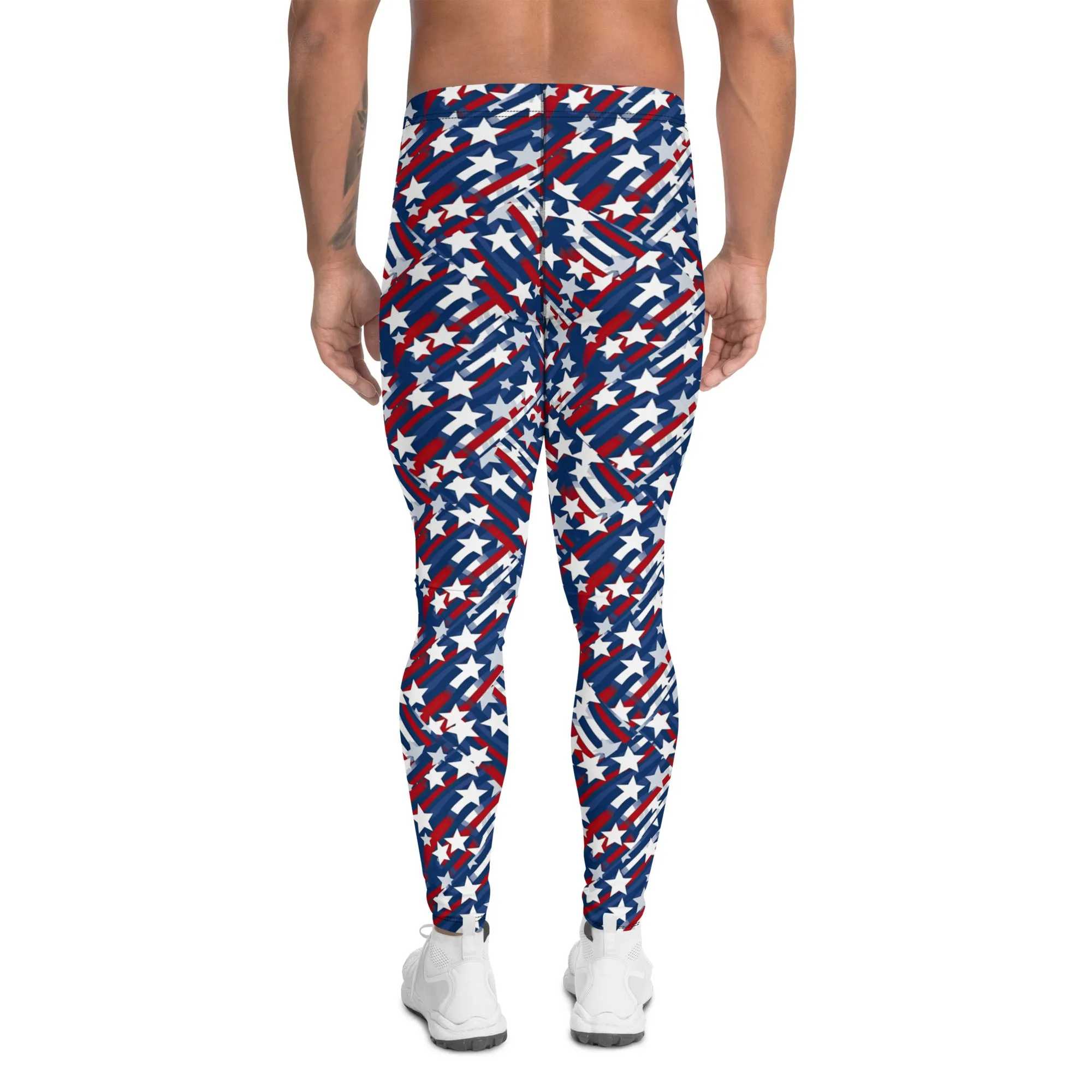 Patriotic Star-Spangled Men's Leggings - Stars, Red, White, Blue, Athletic Fit, Comfortable, Fourth of July