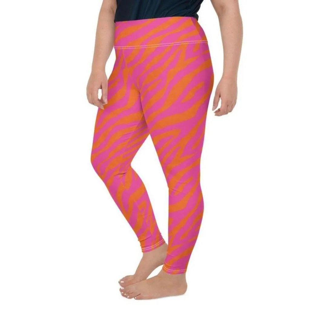 Pink & Orange Zebra Plus Size Leggings