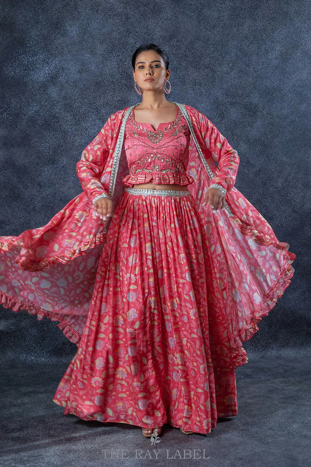 Pink Floral Lehenga And Jacket Set