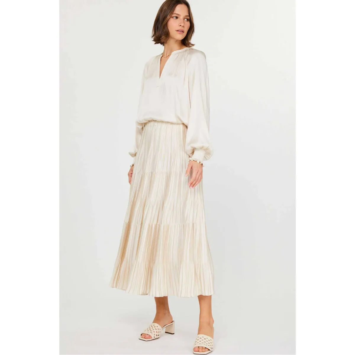 Pleated 3-Tiered Long Skirt