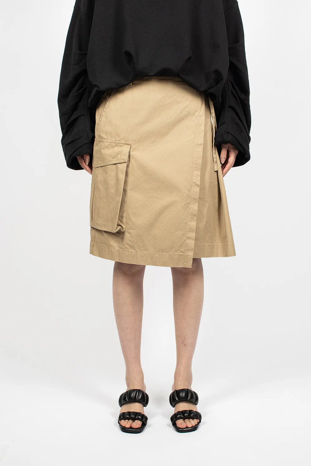 Pleated Wrap Skirt Beige