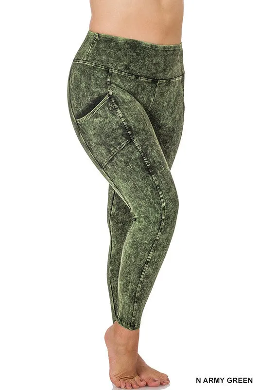 Plus Mineral Wash Wide Waistband Full Leggings
