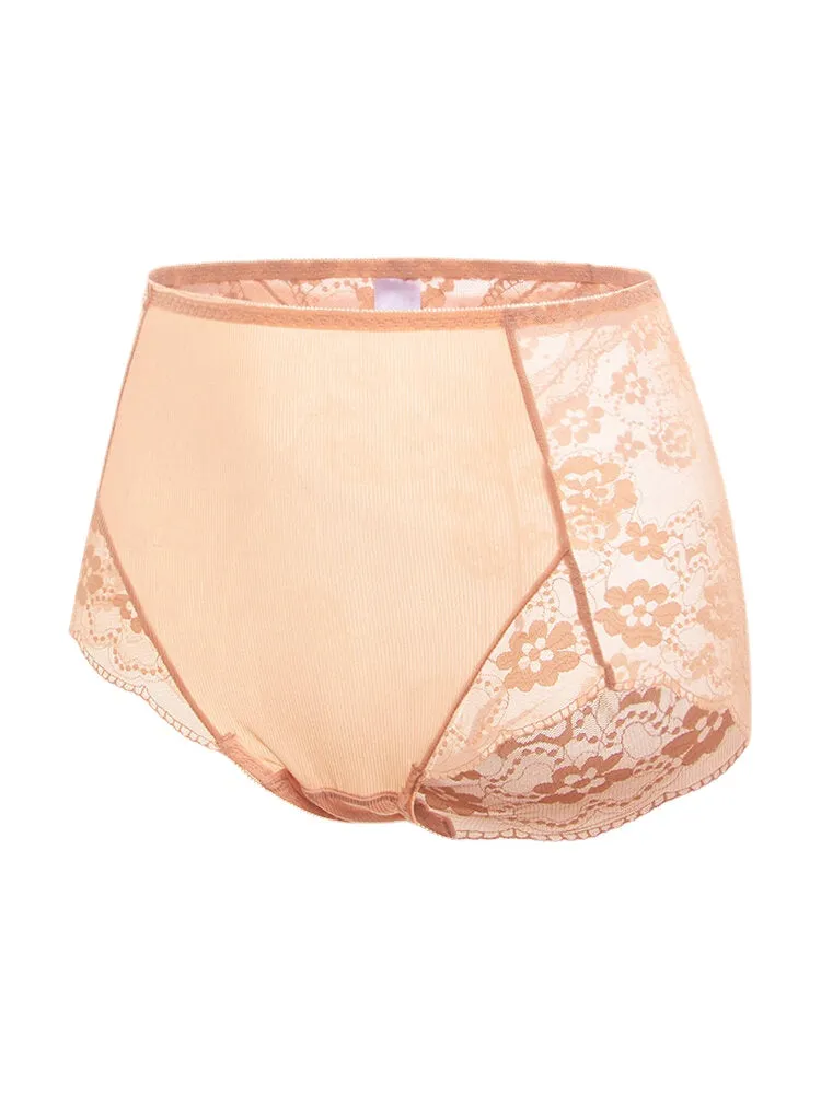 Plus Size Women Sheer Lace Floral Jacquard Breathable High Waist Panties