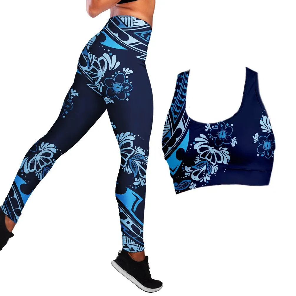 Polynesian Hibiscus Seamless Yoga Set Sports Bras Leggings 2 Piece Set Women Workout Clothes Workout Set for Gym Jogging Fitness