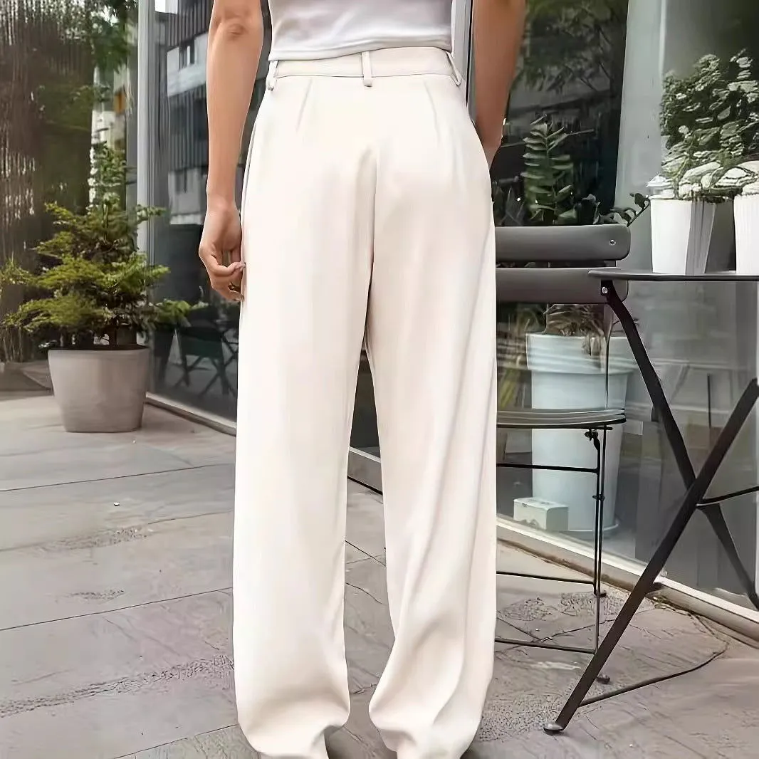 Popular Office Elegant High Waist Wide Leg Straight Casual Pants