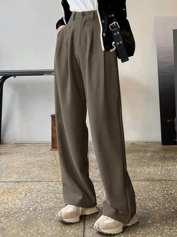 Popular Office Elegant High Waist Wide Leg Straight Casual Pants