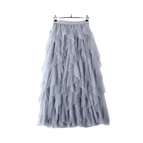 Pre Order:  Ruffled Mesh High Waist Skirt