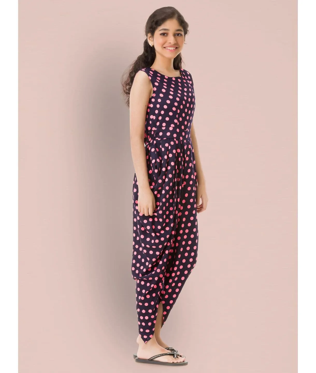 Printed Elasticated Dhoti Jumpsuit for Girls