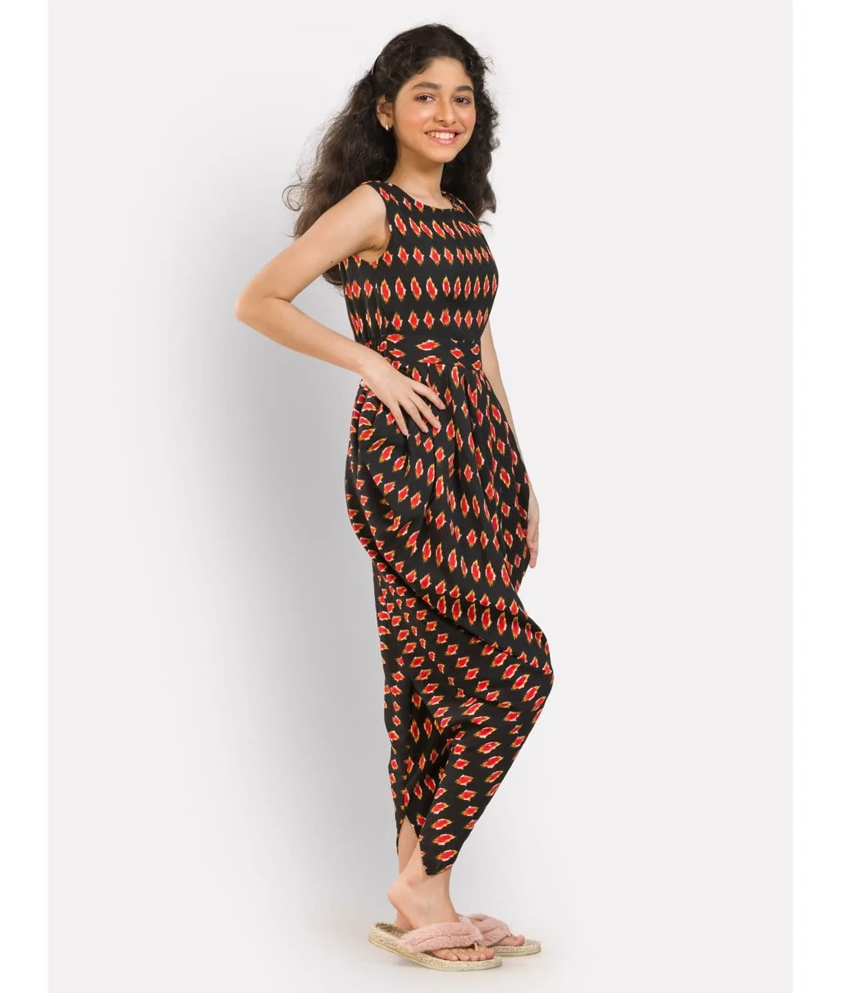 Printed Elasticated Dhoti Jumpsuit for Girls