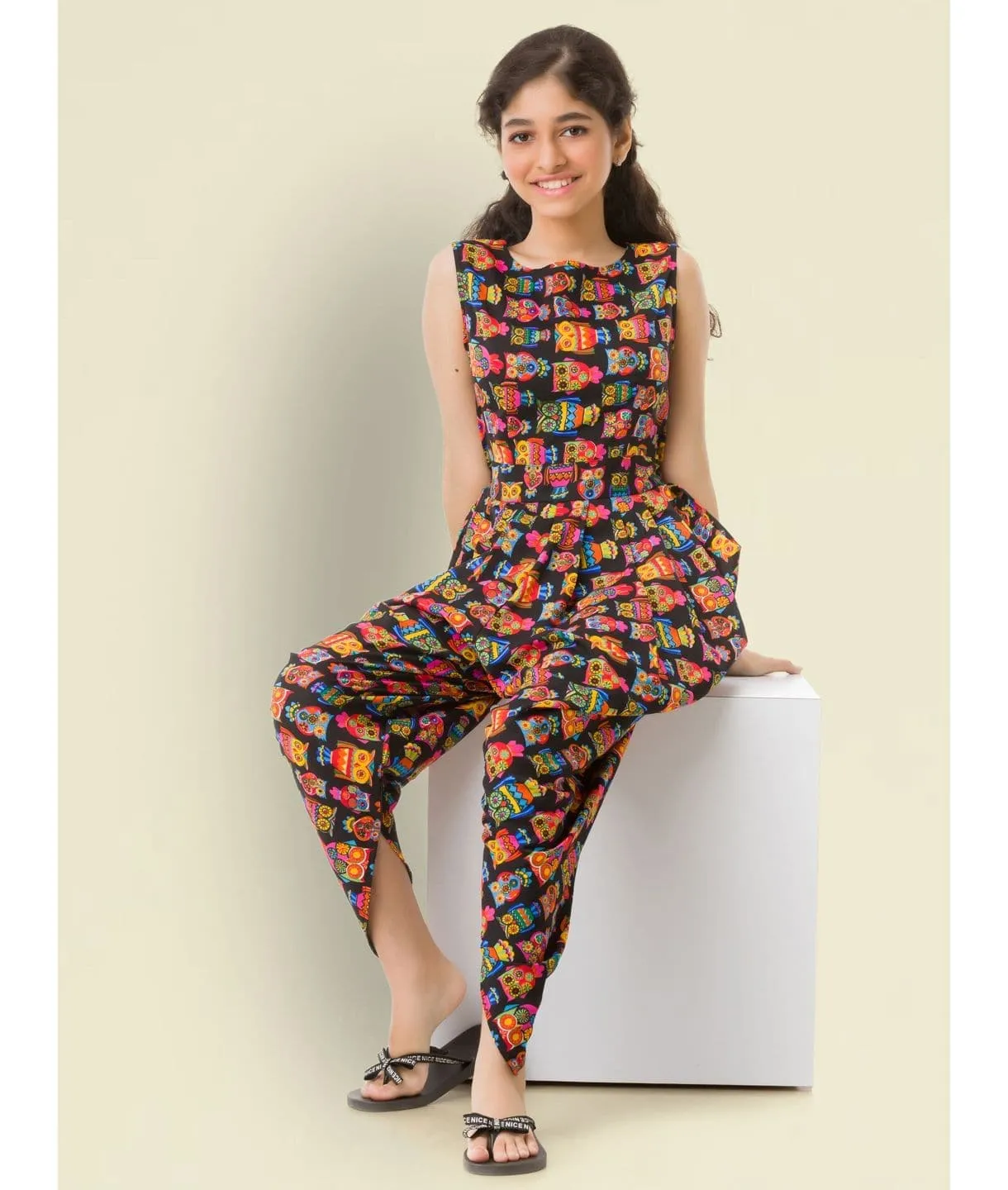 Printed Elasticated Dhoti Jumpsuit for Girls