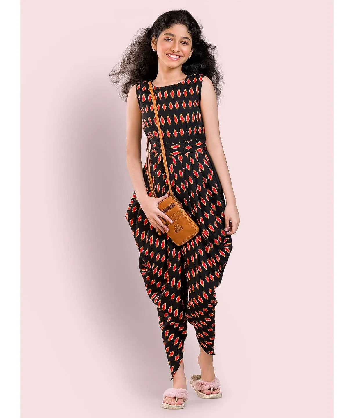 Printed Elasticated Dhoti Jumpsuit for Girls