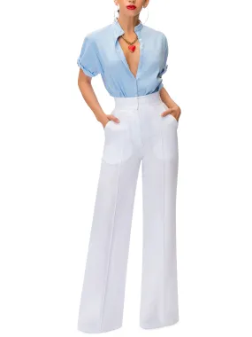 "Palm Springs" White Linen High Waist Pants