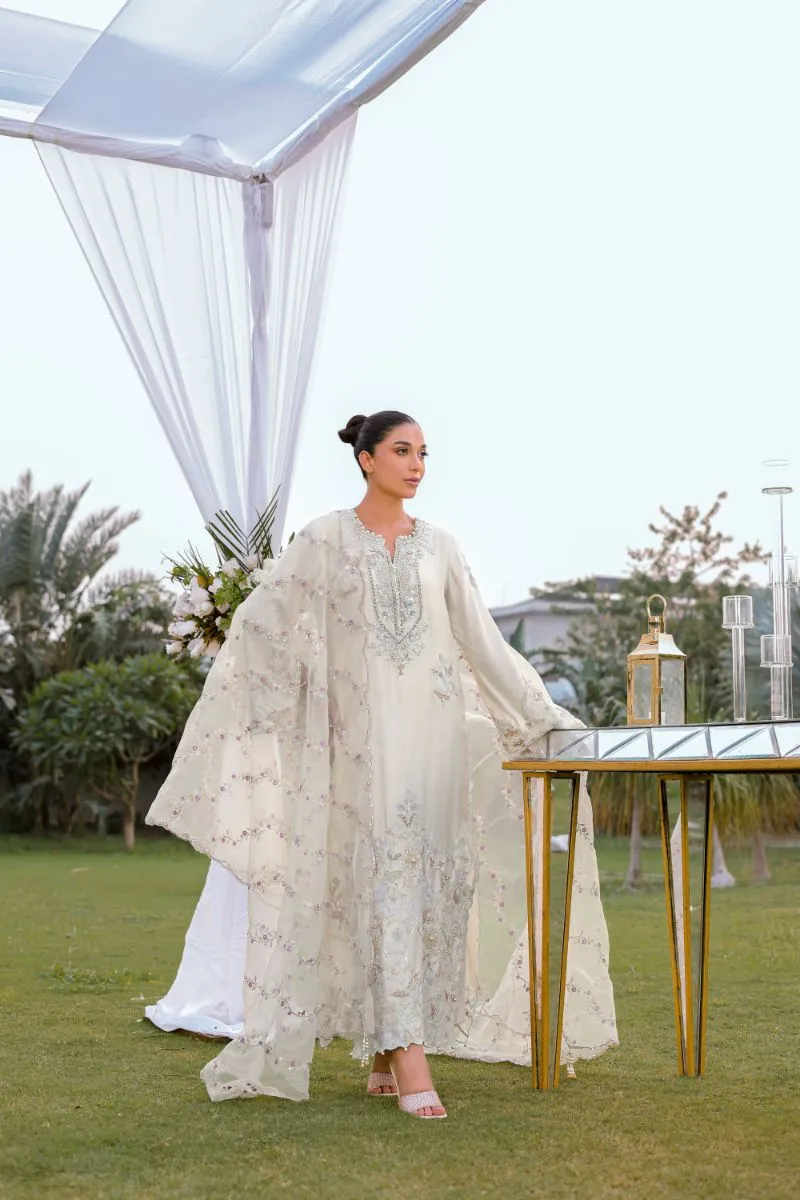 Reema Ahsan - Aleera - Khadi Silk & Organza - Ivory  - 3 Piece