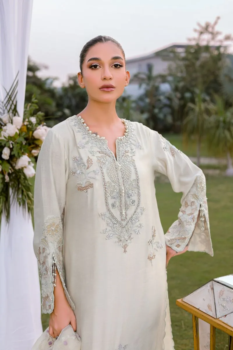 Reema Ahsan - Aleera - Khadi Silk & Organza - Ivory  - 3 Piece