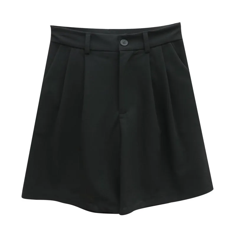 Retro Casual Elegant Suit High Waist Loose Black Shorts