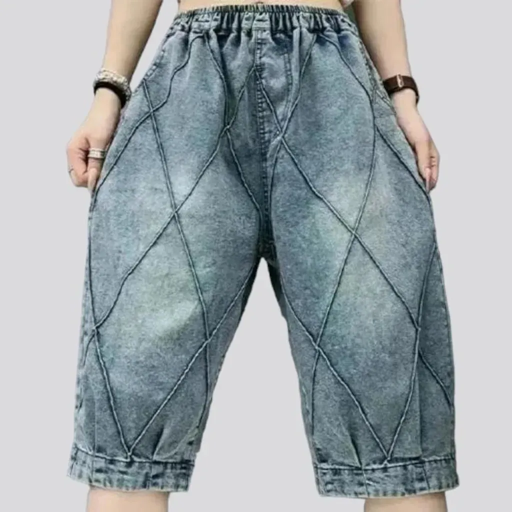 Sanded baggy jeans shorts
 for ladies