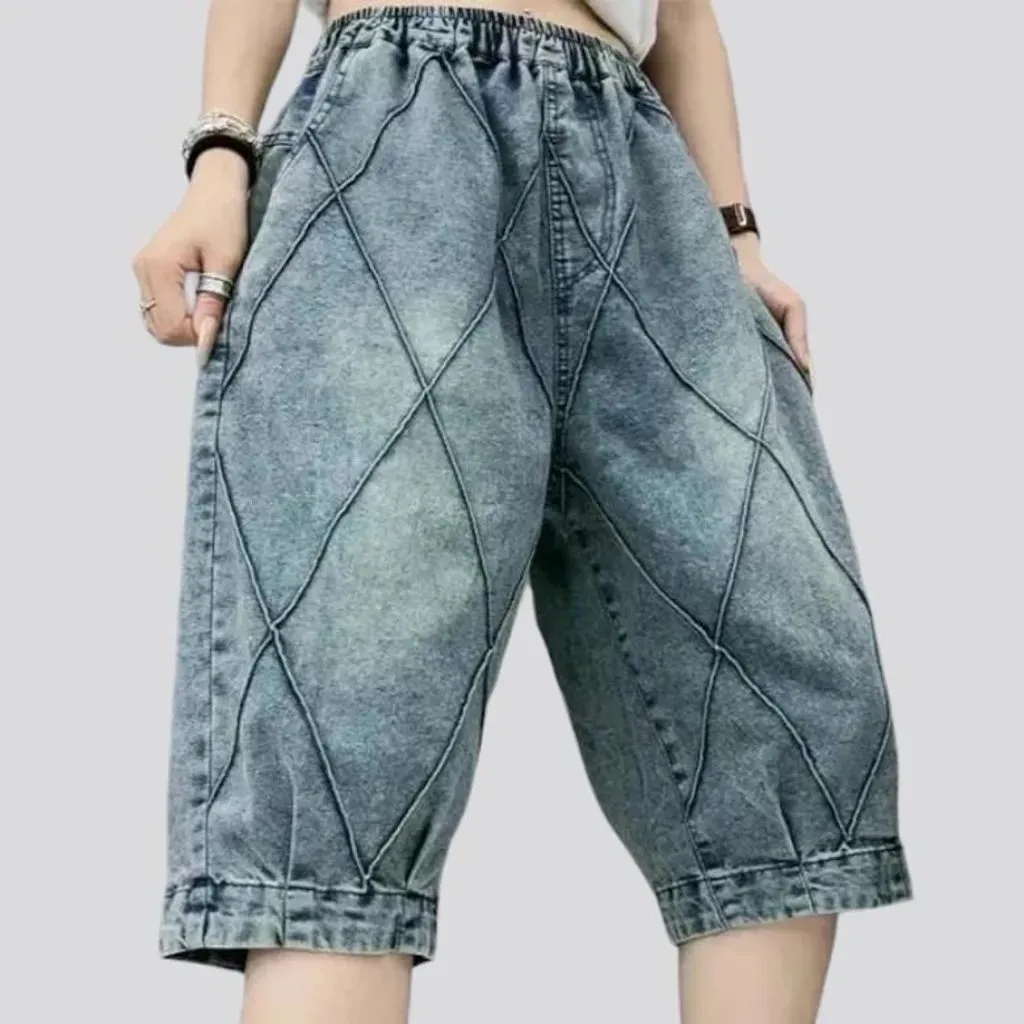 Sanded baggy jeans shorts
 for ladies