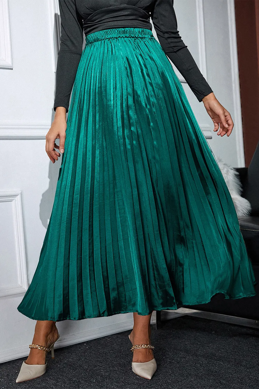 Satin Pleated Maxi Skirt