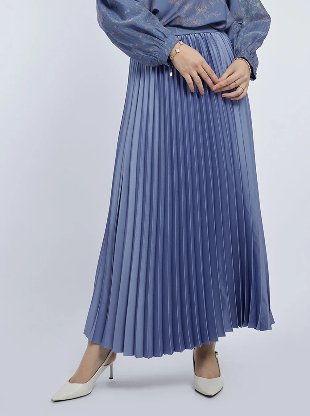 SATIN PLEATED SKIRT PLAIN ICE BLUE